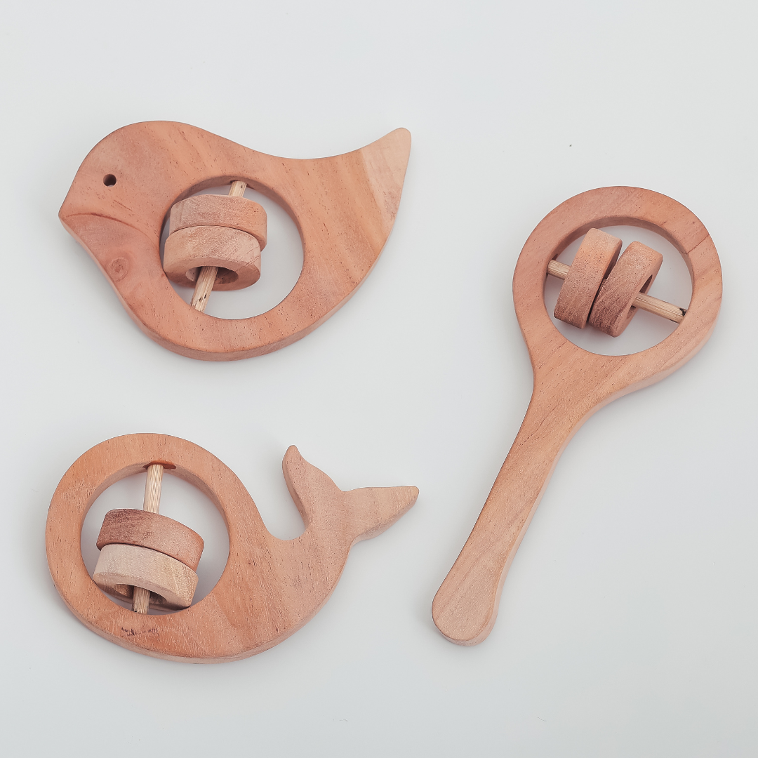 Handmade Wooden Animal Rattles – Set of 3