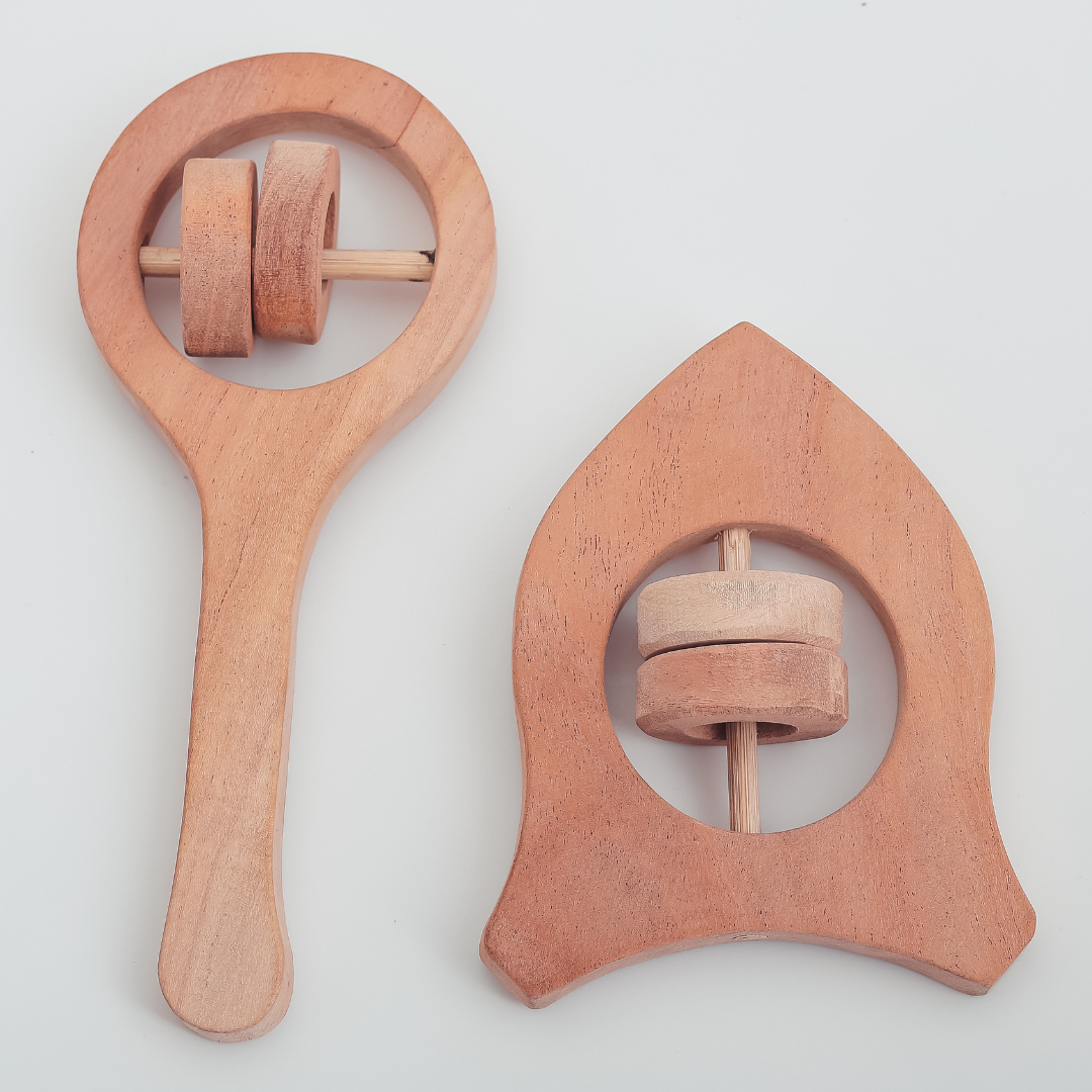 Neem Wood Baby Rattle Set – Handcrafted Wooden Musical Toys by NeemKala