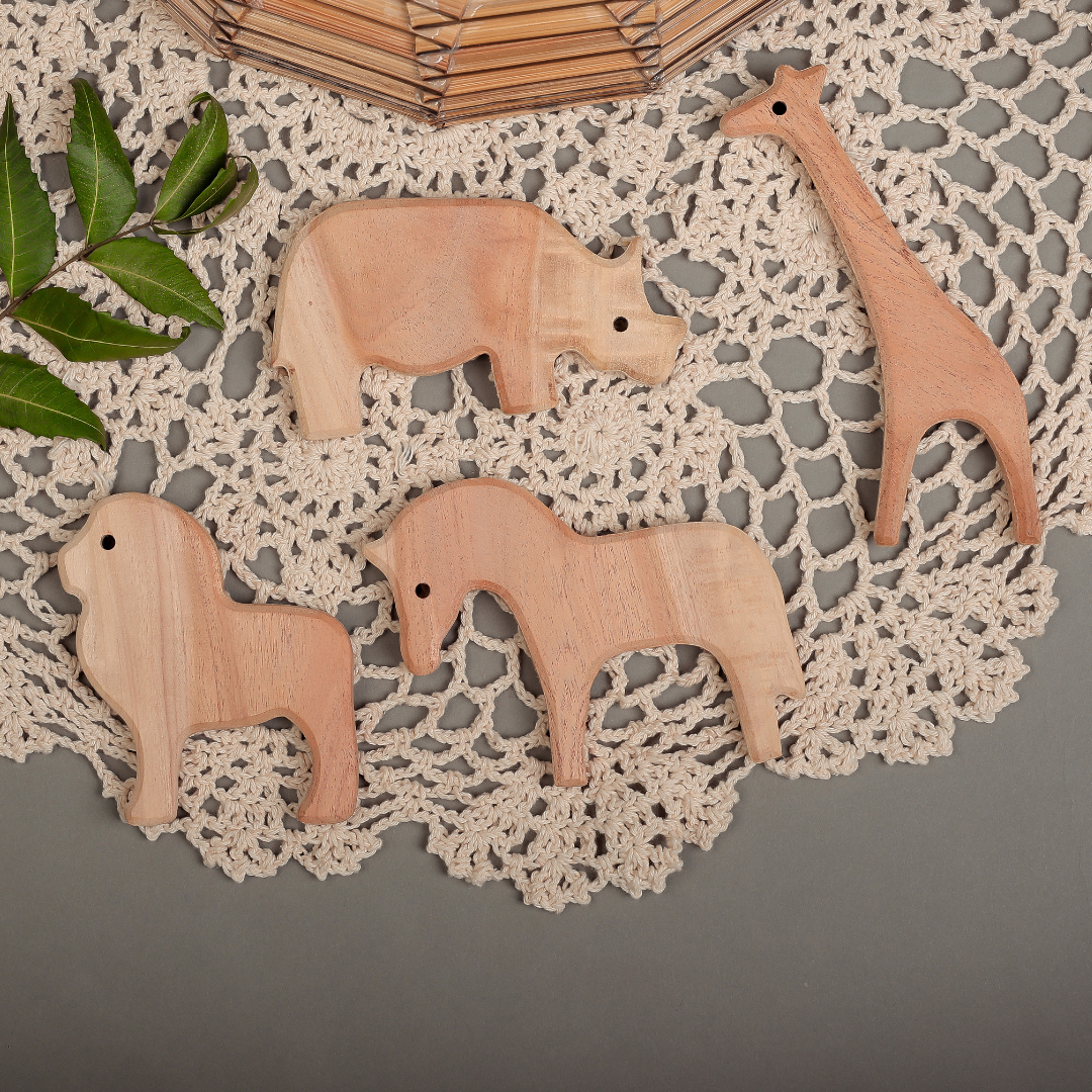 Neem Wood Animal Safari Toy Set – Eco-Friendly Handcrafted Teethers for Babies | NeemKala