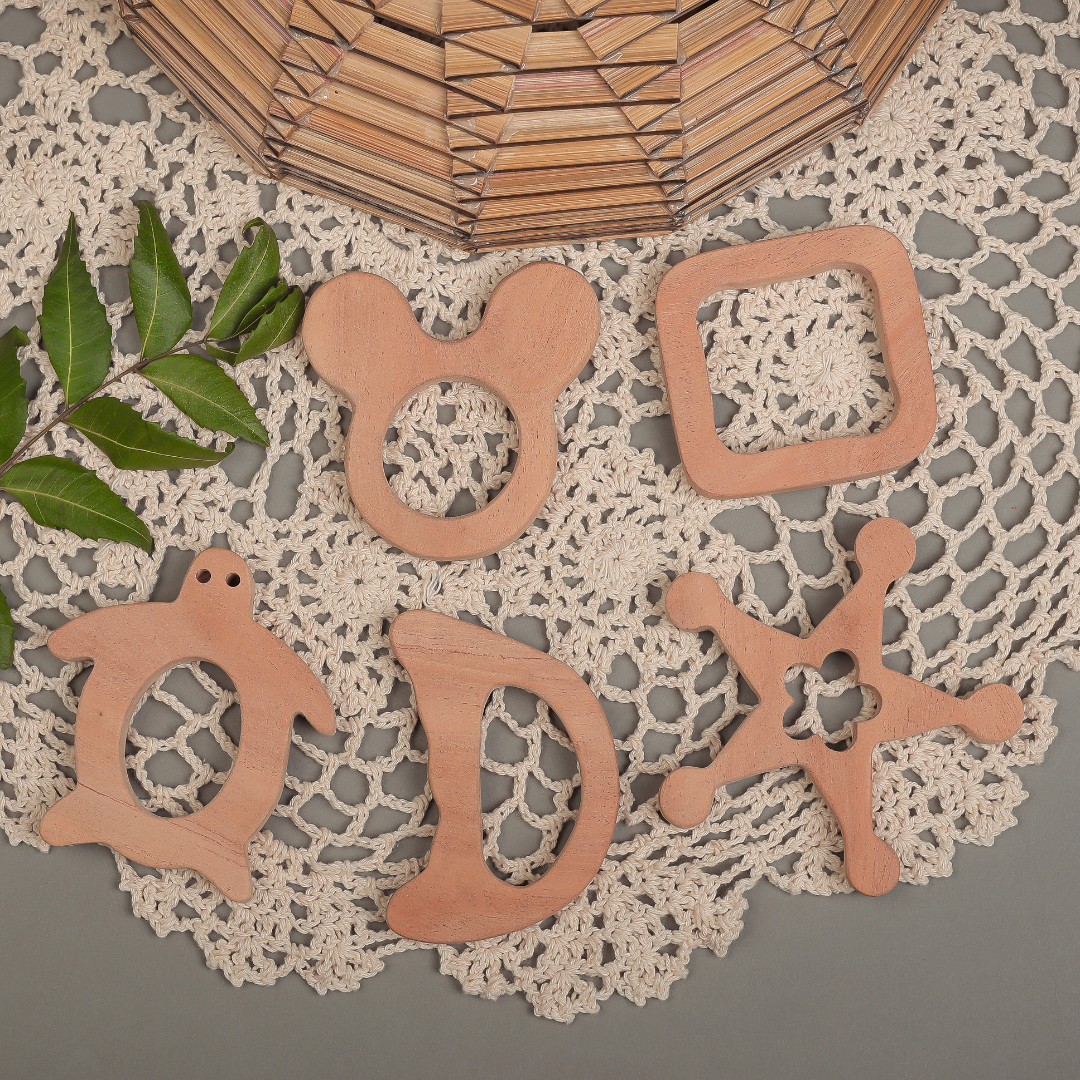 Neem Wood Teether Set – Eco-Friendly Baby Toys for Sensory Play & Grip Development