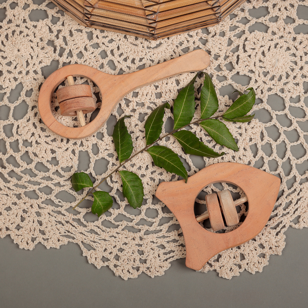 Neem Wood Baby Rattle Set – Handcrafted Wooden Musical Toys by NeemKala