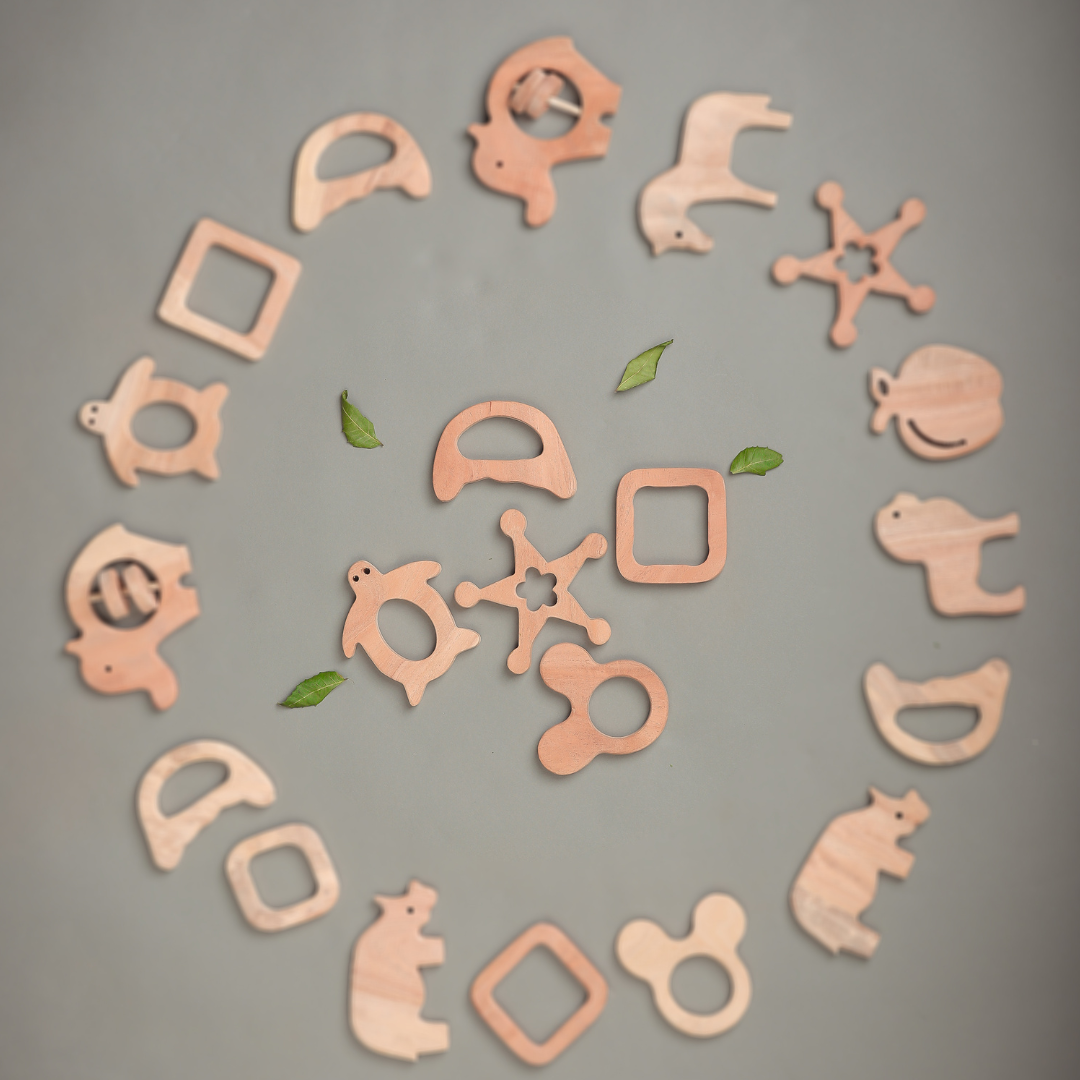 Neem Wood Teether Set – Eco-Friendly Baby Toys for Sensory Play & Grip Development