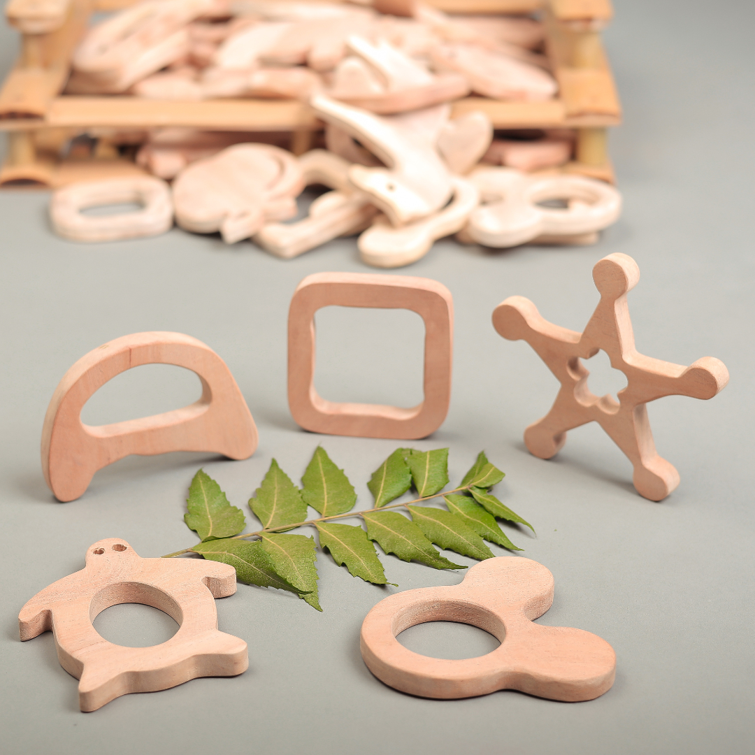 Neem Wood Teether Set – Eco-Friendly Baby Toys for Sensory Play & Grip Development