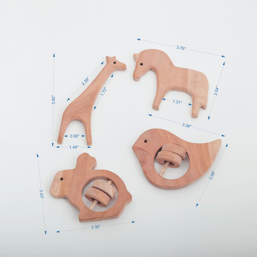 Tiny Safari, Big Smiles – Handcrafted Neem Wood Teethers by NeemKala (Pack of 4)
