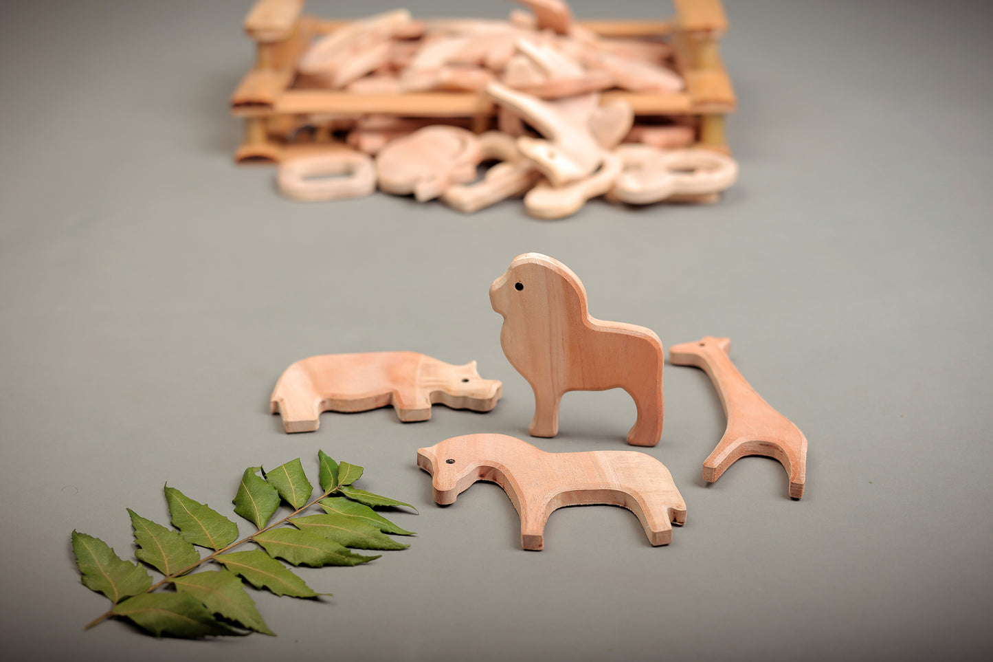 Premium Neem Wood Baby Teether Set – Handcrafted Natural Animal Safari set | Non-Toxic & Eco-Friendly