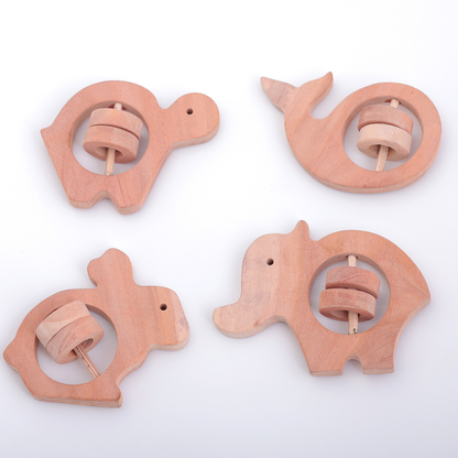 Neem Wood Animal Rattle Set – Eco-Friendly Natural Baby Toy for Sensory Play & Teething