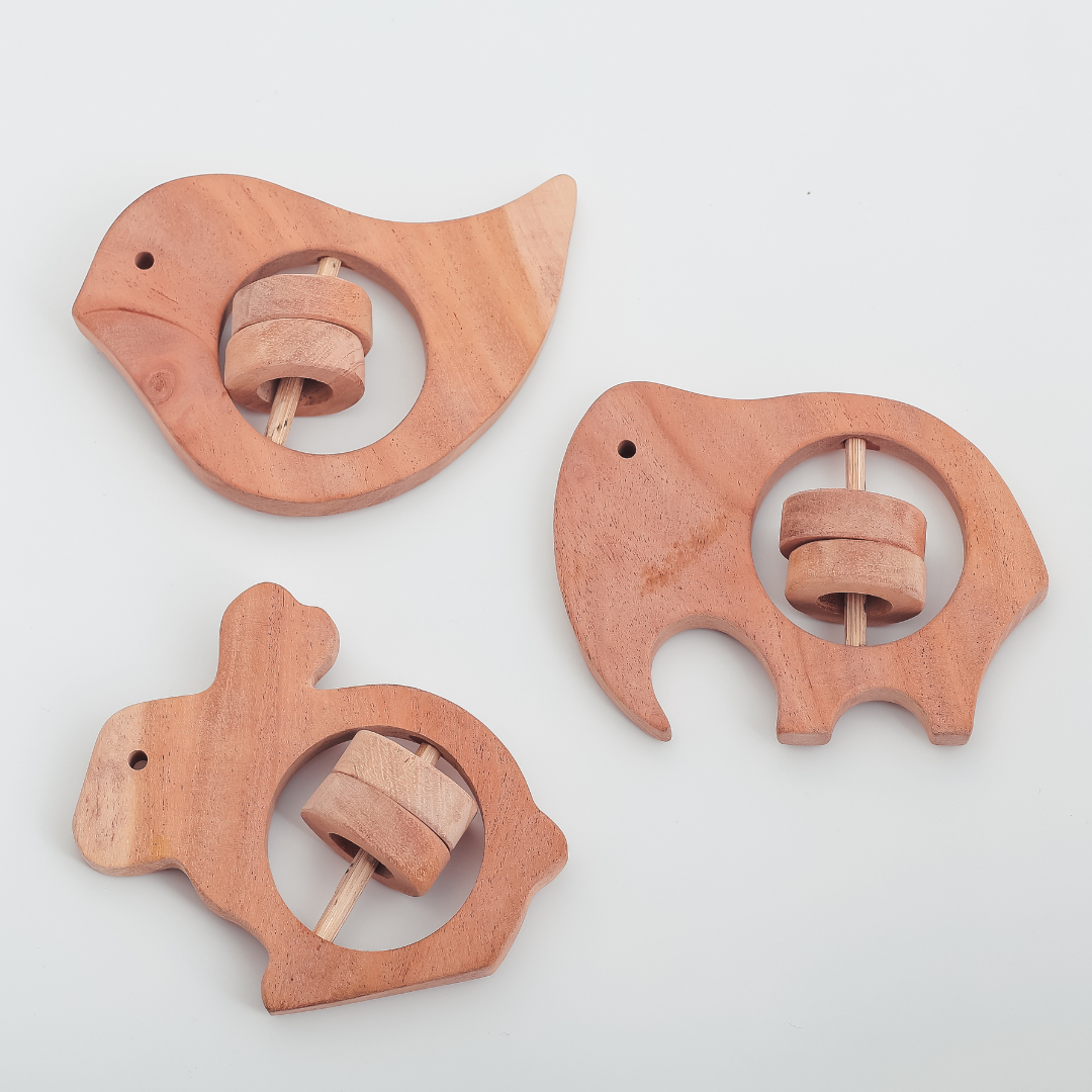 NeemWooden Tiny Roars & Chirps – NeemKala’s Forest Friends Teether Trio