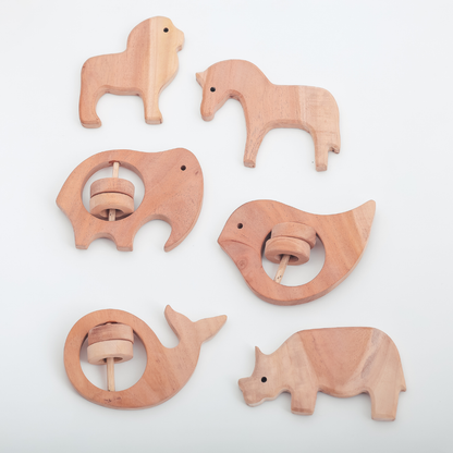 Neem Wood Baby Teethers set of 6 | Eco-Friendly, Handcrafted Animal Shapes by NeemKala