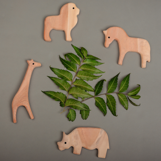 Neem Wood Animal Safari Toy Set – Eco-Friendly Handcrafted Teethers for Babies | NeemKala