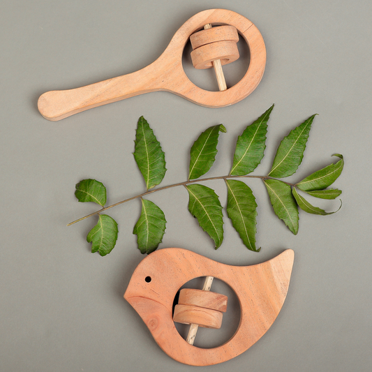 Handcrafted Neem Wood Baby Rattles – Natural & Non-Toxic Teether Toys | neemKala