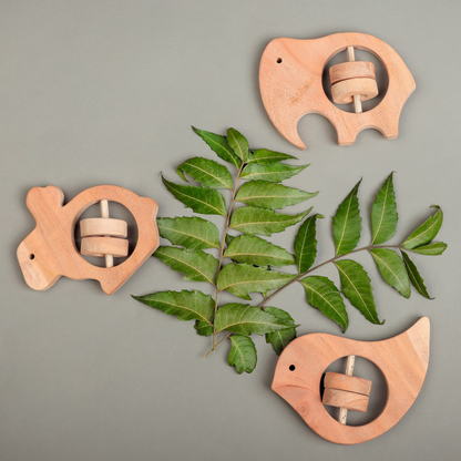 NeemWooden Tiny Roars & Chirps – NeemKala’s Forest Friends Teether Trio
