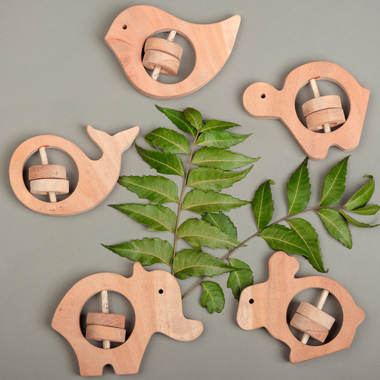 Handcrafted Neem Wood Animal Rattles – Safe, Sustainable & Sensory Play Toys | NeemKala