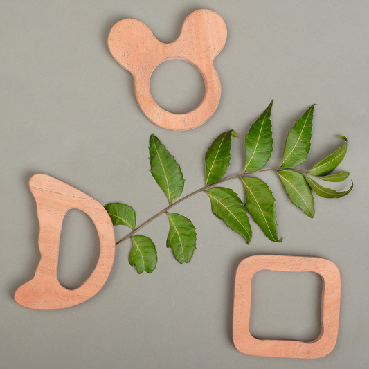 Natural Neem Wood Teether Trio – Eco-Friendly Baby Teething Set by NeemKala