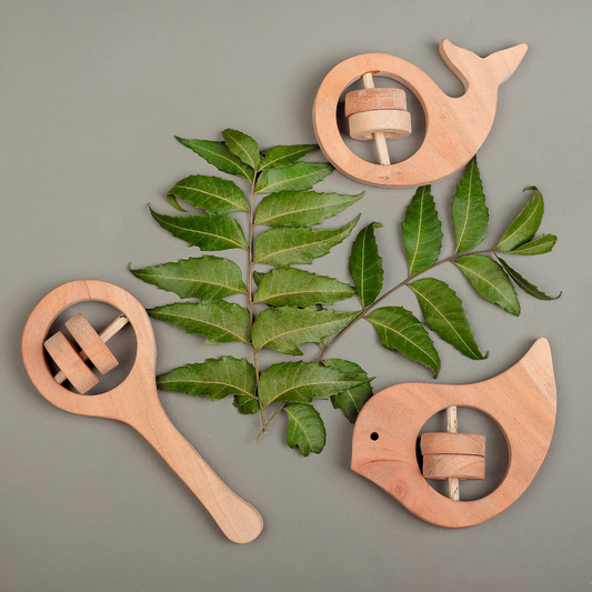 Handmade Wooden Animal Rattles – Set of 3