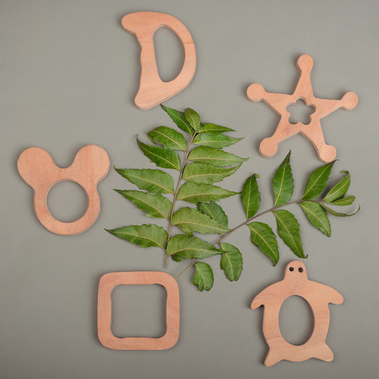 Neem Wood Teether Set – Eco-Friendly Baby Toys for Sensory Play & Grip Development
