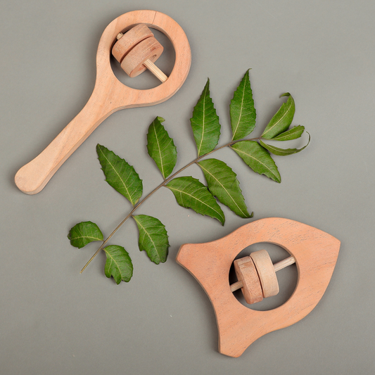 Neem Wood Baby Rattle Set – Handcrafted Wooden Musical Toys by NeemKala