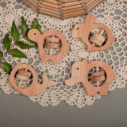 Neem Wood Animal Rattle Set – Eco-Friendly Natural Baby Toy for Sensory Play & Teething