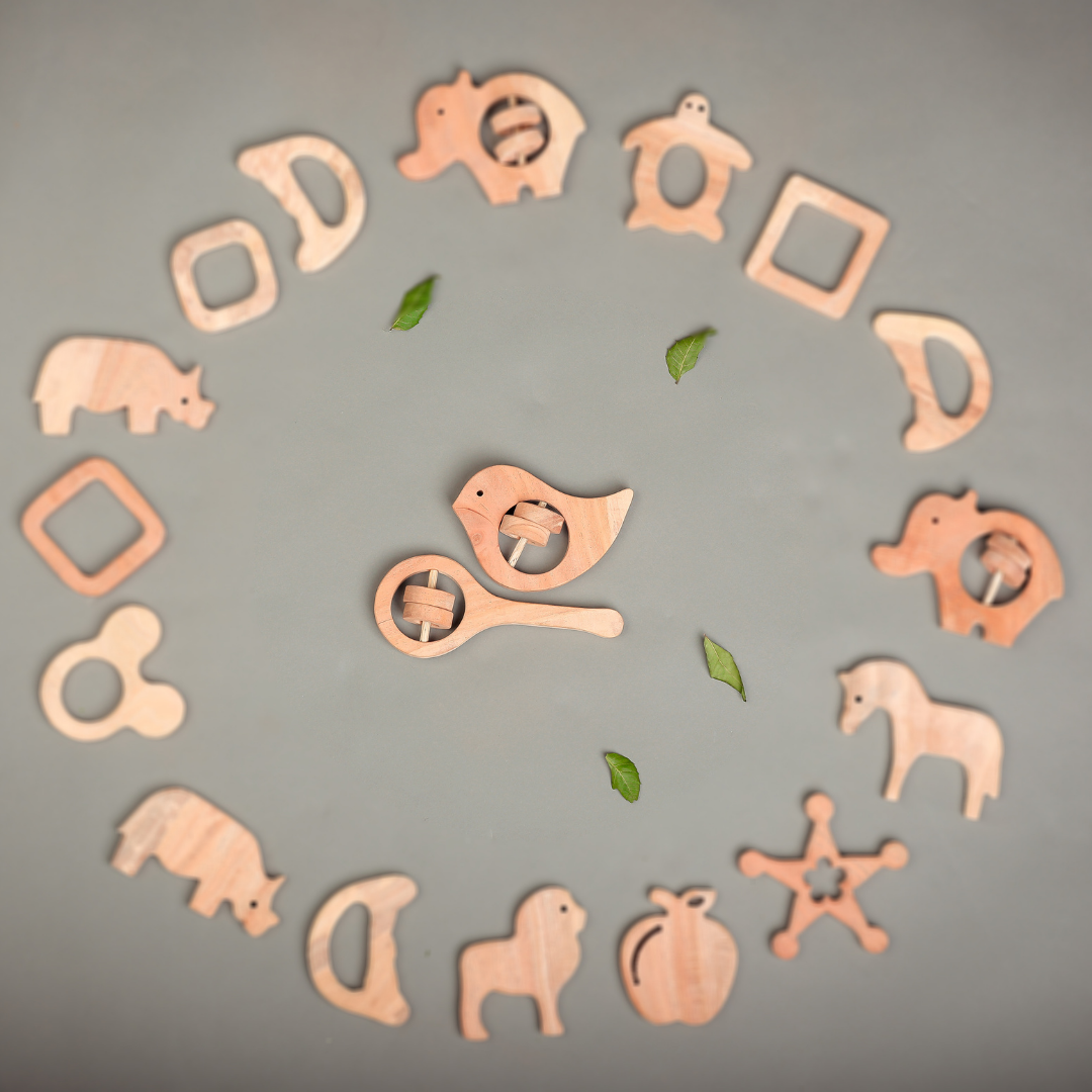 Handcrafted Neem Wood Baby Rattles – Natural & Non-Toxic Teether Toys | neemKala