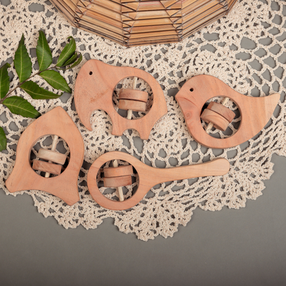 Natural Neem Wood Rattle Set – Handcrafted Montessori Toys for Newborn Sensory Play