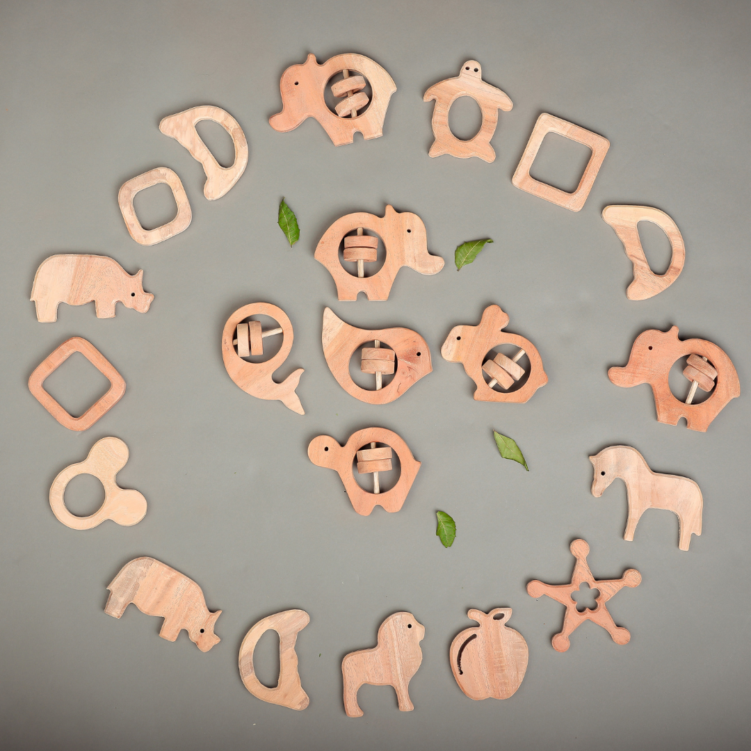 Handcrafted Neem Wood Animal Rattles – Safe, Sustainable & Sensory Play Toys | NeemKala