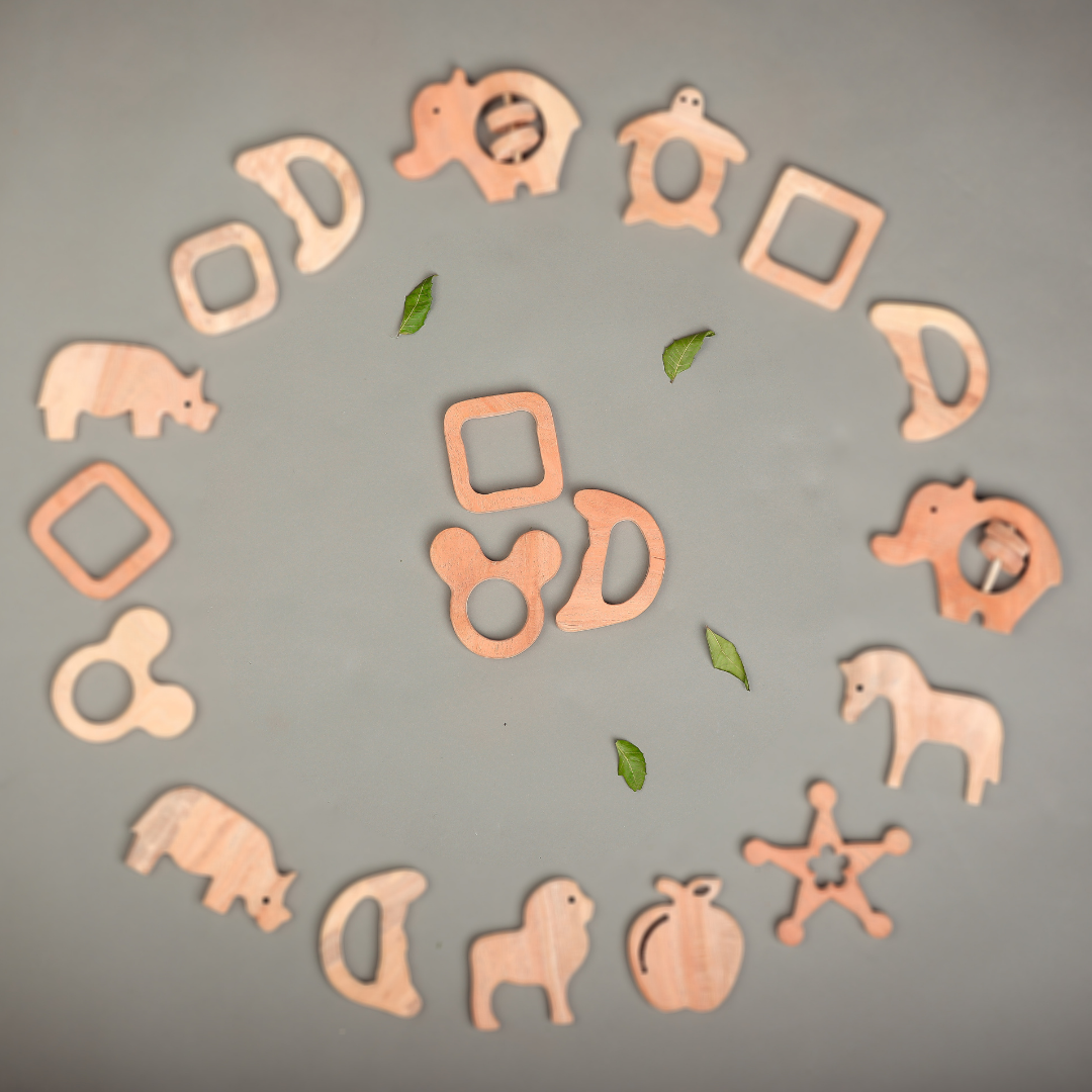 Natural Neem Wood Teether Trio – Eco-Friendly Baby Teething Set by NeemKala