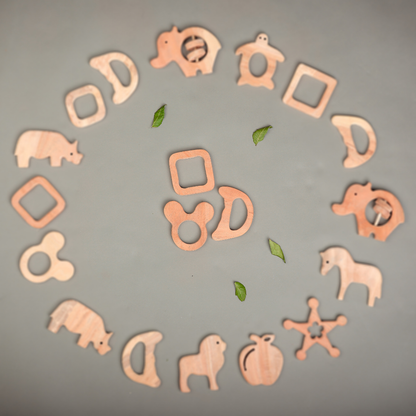 Natural Neem Wood Teether Trio – Eco-Friendly Baby Teething Set by NeemKala