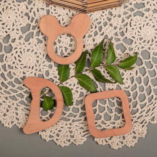 Natural Neem Wood Teether Trio – Eco-Friendly Baby Teething Set by NeemKala