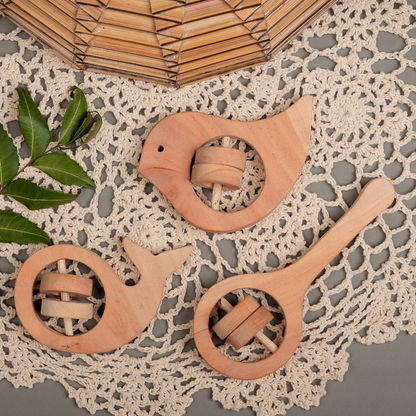 Handmade Wooden Animal Rattles – Set of 3