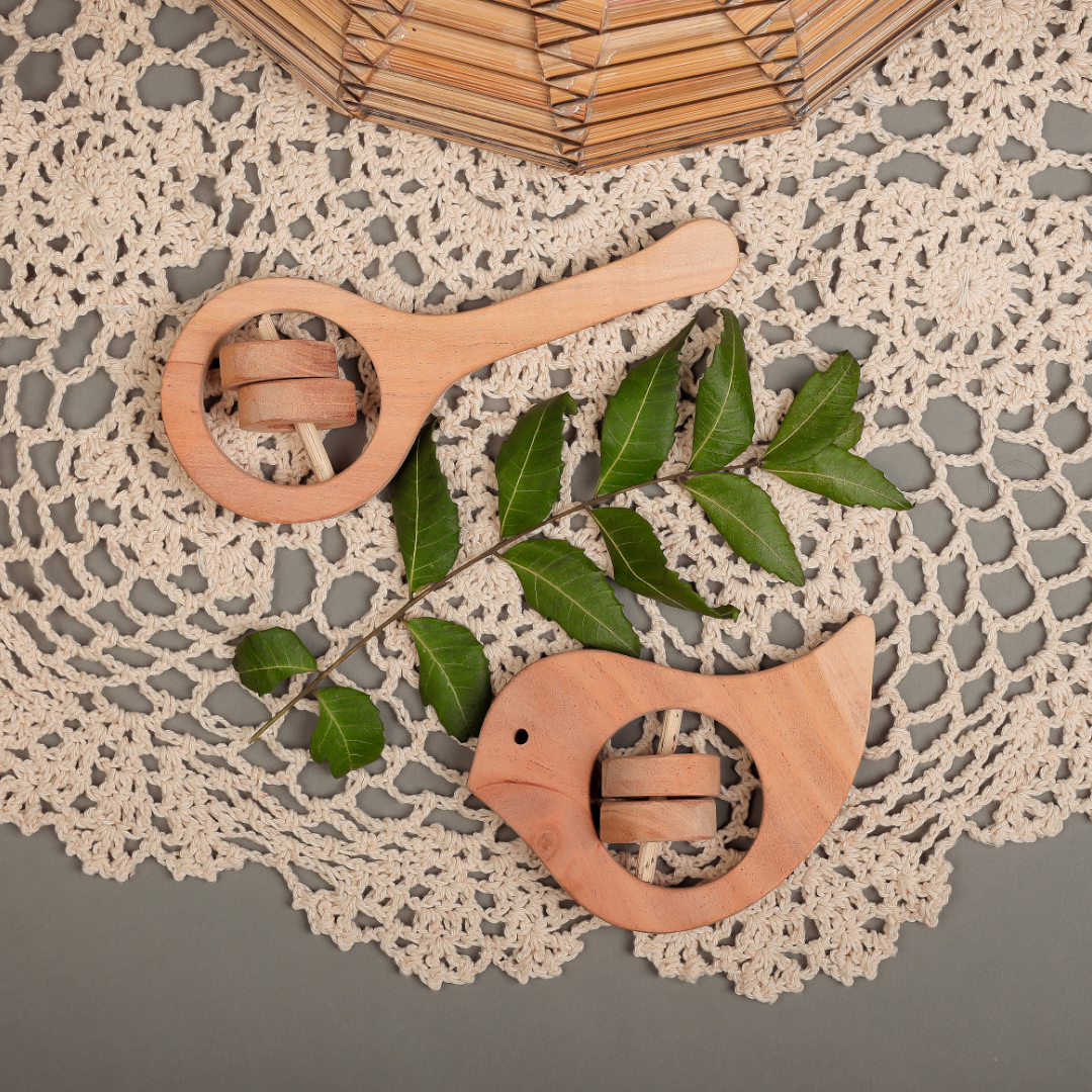 Handcrafted Neem Wood Baby Rattles – Natural & Non-Toxic Teether Toys | neemKala