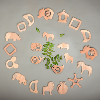 Neem Wood Baby Teethers set of 6 | Eco-Friendly, Handcrafted Animal Shapes by NeemKala