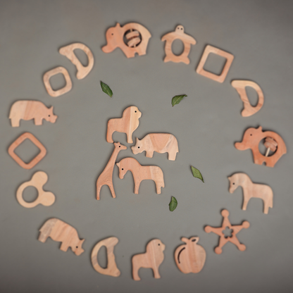 Neem Wood Animal Safari Toy Set – Eco-Friendly Handcrafted Teethers for Babies | NeemKala