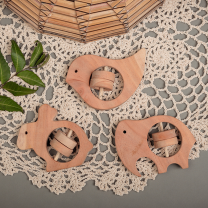 NeemWooden Tiny Roars & Chirps – NeemKala’s Forest Friends Teether Trio