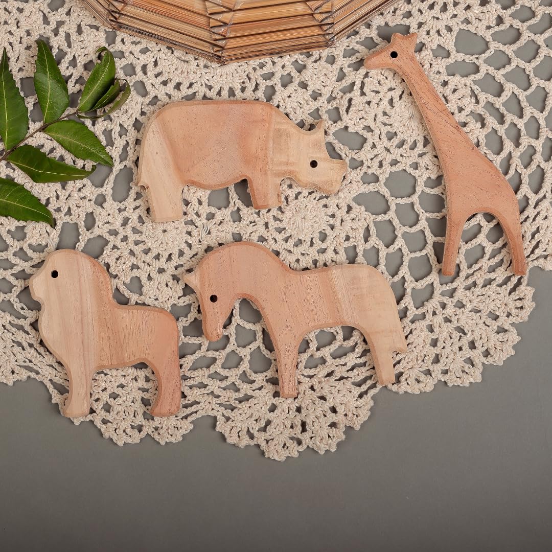 Wooden Animal Teether – Natural Neem Wood, Chemical-Free, Eco-Friendly, Soothing Teething Relief for Babies – Handcrafted, Safe, and Non-Toxic