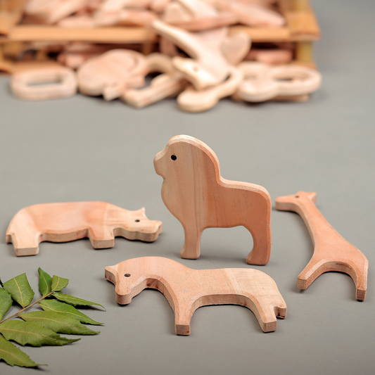 Neem Wood Animal Safari Toy Set – Eco-Friendly Handcrafted Teethers for Babies | NeemKala