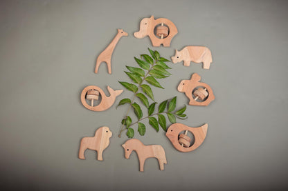 Handmade Pure Neem Wood Baby Teether – Natural, Chemical-Free Wooden Animal Toy – Biodegradable, Non-Toxic Teething Aid for Infants’ Gum Relief & Sensory Development(9pcs)