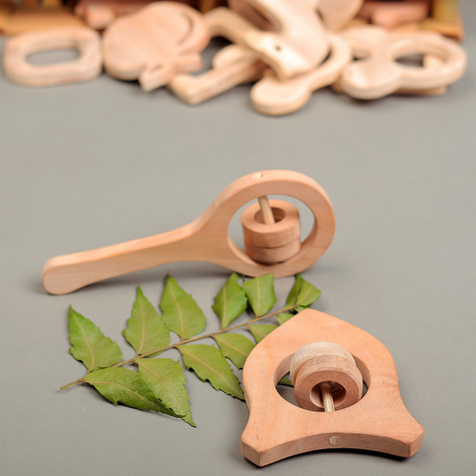 Neem Wood Baby Rattle Set – Handcrafted Wooden Musical Toys by NeemKala