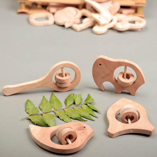 Natural Neem Wood Rattle Set – Handcrafted Montessori Toys for Newborn Sensory Play