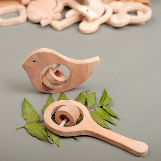 Handcrafted Neem Wood Baby Rattles – Natural & Non-Toxic Teether Toys | neemKala