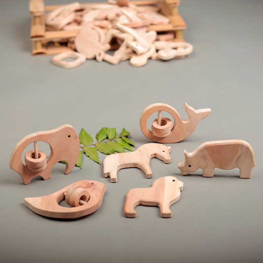 Neem Wood Baby Teethers set of 6 | Eco-Friendly, Handcrafted Animal Shapes by NeemKala