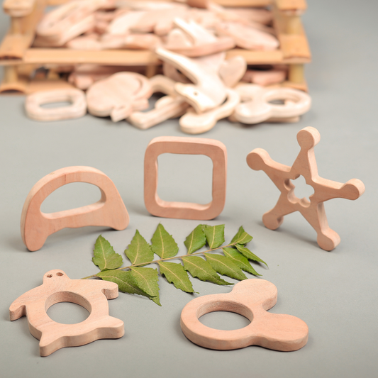 Neem Wood Teether Set – Eco-Friendly Baby Toys for Sensory Play & Grip Development