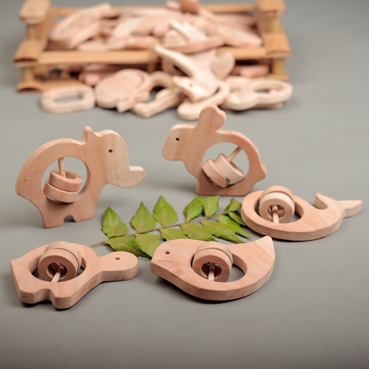 Handcrafted Neem Wood Animal Rattles – Safe, Sustainable & Sensory Play Toys | NeemKala