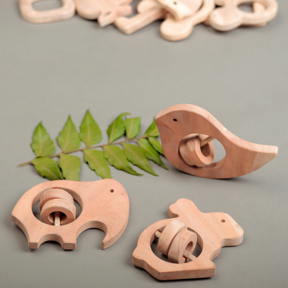NeemWooden Tiny Roars & Chirps – NeemKala’s Forest Friends Teether Trio