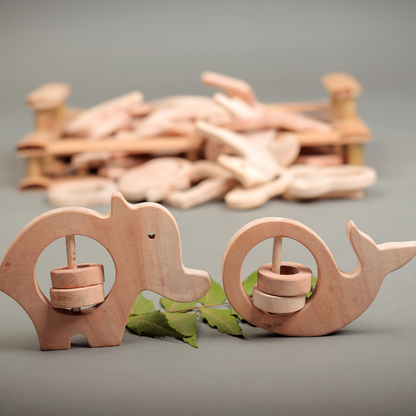 Neem Wood Teethers – Elephant & Whale Combo | Natural Wooden Rattles by NeemKala