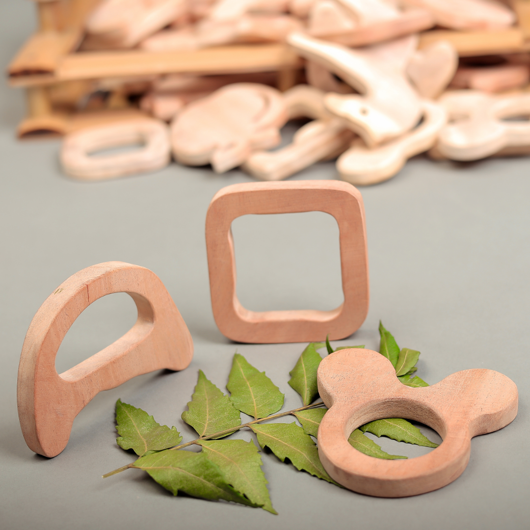 Natural Neem Wood Teether Trio – Eco-Friendly Baby Teething Set by NeemKala