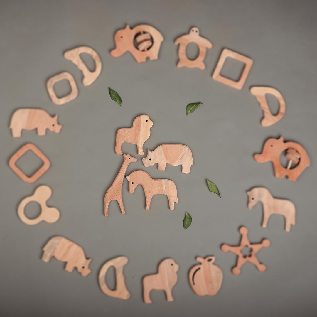 Wooden Animal Teether – Natural Neem Wood, Chemical-Free, Eco-Friendly, Soothing Teething Relief for Babies – Handcrafted, Safe, and Non-Toxic
