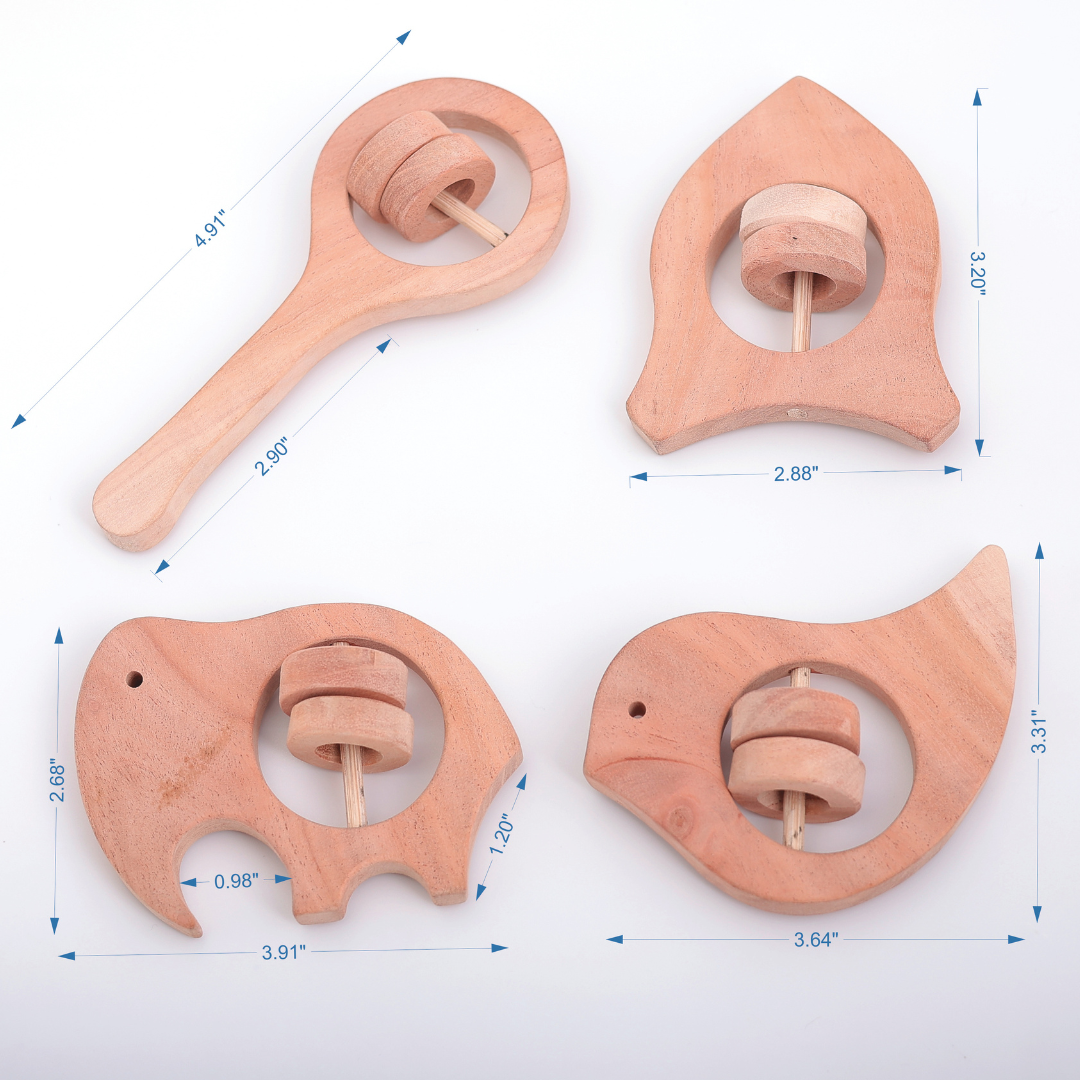 Natural Neem Wood Rattle Set – Handcrafted Montessori Toys for Newborn Sensory Play