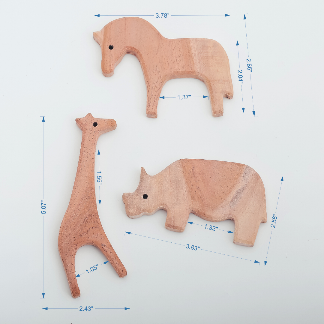 Wild Safari Neem Wood Teether Set – Giraffe, Rhino & Horse by NeemKala