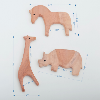 Wild Safari Neem Wood Teether Set – Giraffe, Rhino & Horse by NeemKala