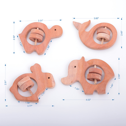 Neem Wood Animal Rattle Set – Eco-Friendly Natural Baby Toy for Sensory Play & Teething