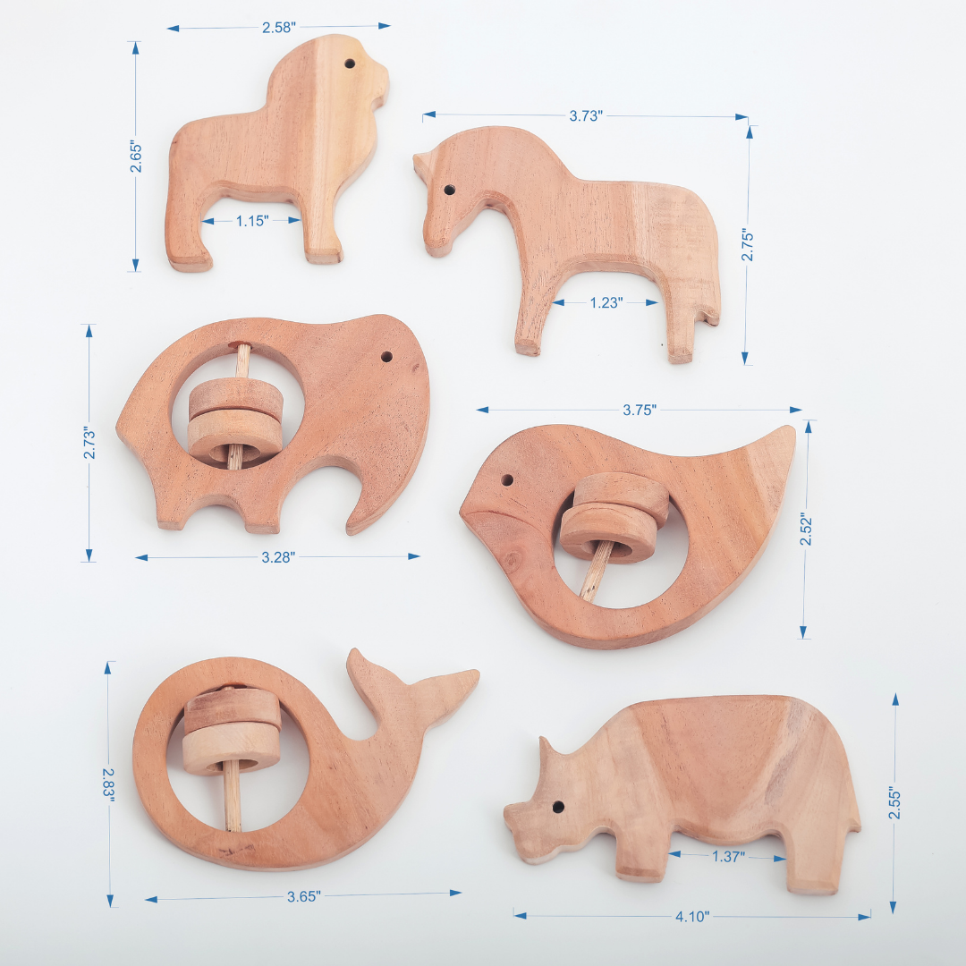 Neem Wood Baby Teethers set of 6 | Eco-Friendly, Handcrafted Animal Shapes by NeemKala